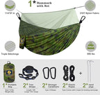 Camping Hammock with Net,Travel Portable Lightweight Hammocks with Tree Straps and Solid D-Shape Carabiners,Parachute Nylon Hammock for Outsides Backpacking Beach Backyard Patio Hiking