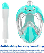 Full Face Snorkel Mask, Diving Mask for Kids and Adults,180° Panoramic View Snorkel Mask with Camera Mount, Safe Breathing, Anti-Leak&Anti-Fog
