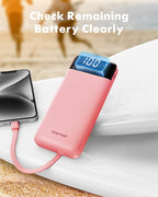 Charmast Portable Charger with Built in Cables, Power Bank with Cords Wires, Slim 10000mAh Travel Battery Pack 6 Outputs 3 Inputs 3A Fast Charging for Samsung Google Pixel LG Moto iPhone iPad