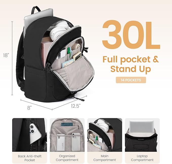 LOVEVOOK Mens Backpack with Giant Tumbler Holder Pocket,17 Inch Everyday Laptop Backpack Commuter Travel Work Computer Bag for Women,Waterproof Hiking College Teacher Back Pack Casual Daypack,Black