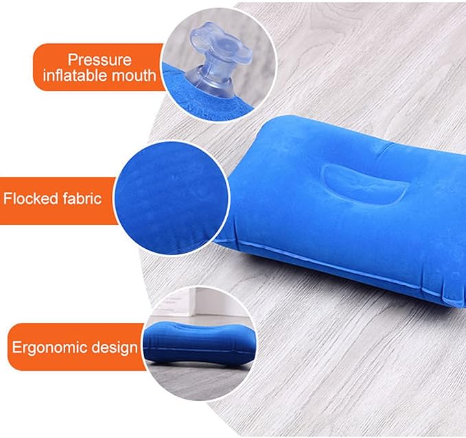 4Pack Ultralight A4 Size Inflatable Travel Pillow, Small Squared Flocked Fabric Air Pillow for Traveling, Holiday Trip, Hiking, Camping,Napping,Neck Lumbar Support(Gray,Sky Blue,Red,Deep Blue)