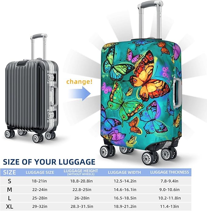 Travel Luggage Cover Suitcase Protector, Rainbow Butterfly Washable Elastic Suitcase Baggage Cover Anti-scratch Double-sided with Zipper Closure for Wheeled Suitcase Fits 29-32 Inch Luggage