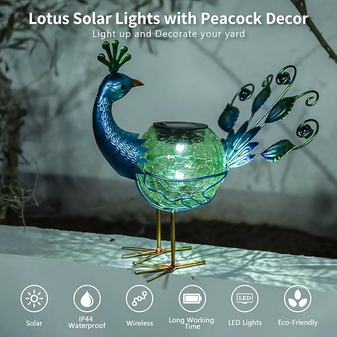 Solar Lantern Outdoor Decorative Waterproof LED Solar Lights Peacock Tabletop Lamp for Outdoor Patio Garden