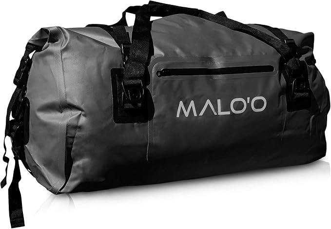 Malo’o Waterproof Dry Duffel, Heavy-Duty Roll Top Waterproof Gear Bag with Shoulder Strap & Molle Loops, Marine Duffel for Kayaking, Boating, Camping, Beach & Travel, Black, 60L