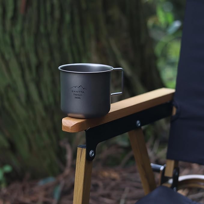 SANTTA Titanium Mug | 12 OZ Leightweight Drinking Cup with Foldable Handle 380mL