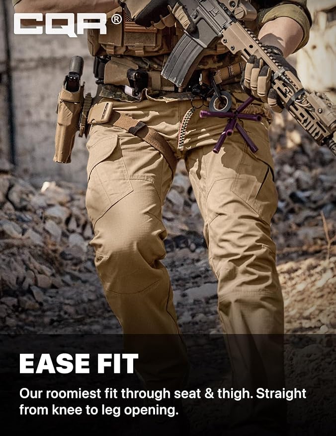 CQR Men's Tactical Pants, Water Resistant Ripstop Cargo Pants, Lightweight EDC Work Hiking Pants, Outdoor Apparel