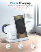 EGV Wireless Charger for Samsung – 3 in 1 Wireless Charging Station for Galaxy S25 Ultra S24 S23, Z Fold Flip 7/6, Detachable Watch Charger for Galaxy Ultra 8/7, Foldable, No Adapter, White