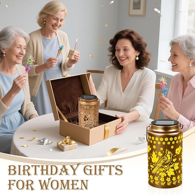 Cardinal Solar Lanterns Outdoor Waterproof, Metal Hanging Lights Decorations for Garden Yard Lawn Patio, Unique Cardinal Gifts for Women Mom Grandma Gardener for Mother'Day Christmas