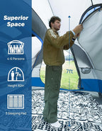 JOYTUTUS SUV Tent for Camping with Rainfly, Double Door Design Car Tent with Aluminum Poles, SUV Tailgate Tent with Waterproof PU2000mm Double Layer for 4-8 Person, Blue