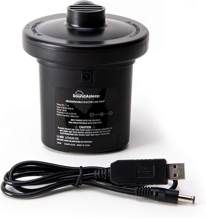 SoundAsleep Products Camping Series Air Mattress Includes Eco-Friendly PVC - Included Rechargeable Air Pump - Queen Size