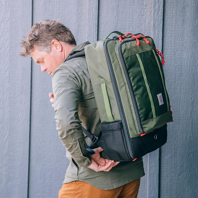 Topo Designs Global Travel Bag – 30L or 40L - Carry-On Compliant Most Airlines, Durable Travel Duffel Bag, Clam Shell Main Pocket, Laptop Sleeve, Backpack, Luggage (40L / Woodland/Forest)