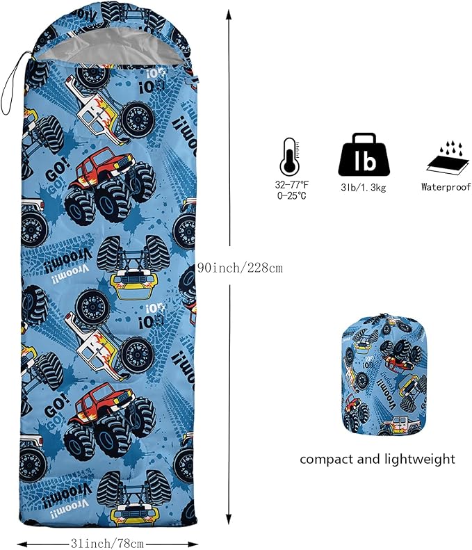 AILONEN Outer Space Astronaut Camping Sleeping Bags,Lightweight & Waterproof,3 Season Warm & Cool Weather,Cartoon Sleeping Bags for Kids,Boys Girls Travelling,Outdoors