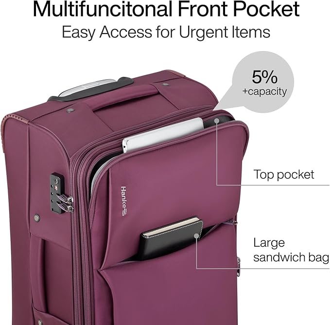 Hanke 3 Piece Luggage Sets Softside Expandable Carry On Luggage Set Travel Suitcase Sets with Spinner Wheels TSA Approved Luggage(Purple, 20in/24in/28in)