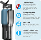 HYDROWION 32oz Water Bottle, Double Wall Vacuum Stainless Steel Insulated Water Flask with Straw Lid, Spout Lid and Flex Cap(Cold for 48 Hrs, Hot for 24 Hrs), Leakproof Travel Thermo Mug, Blue&Black