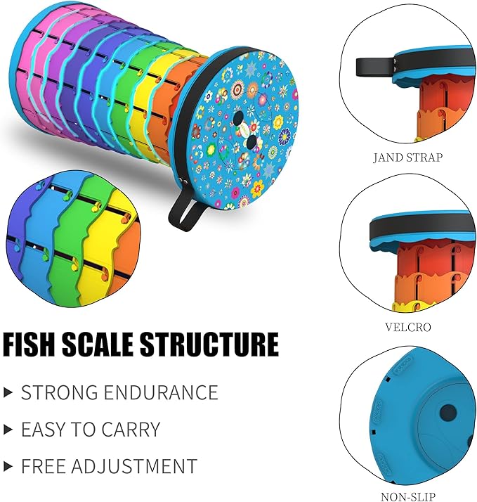 ALEVMOOM Upgraded Portable Collapsible Folding Stool Retractable Telescoping Stool for Adults Sturdy Capacity 440lbs Camping Chair for Outdoor Hiking Garden BBQ