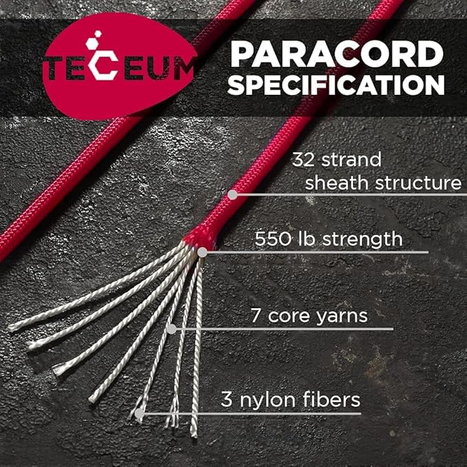 TECEUM 5/32" Paracord Rope 1000 – 1000ft / 200ft / 100ft / 50ft – Tactical Parachute Cord 4mm – 45+ Colors – Nylon String for Survival & Camping Gear – Stripe Cord for Survival – Utility Rope