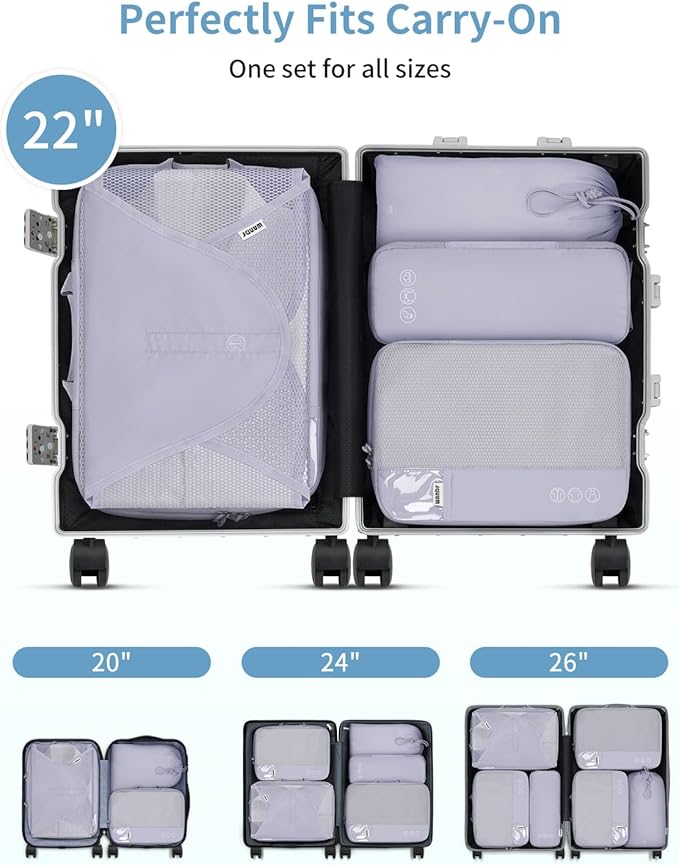WANDF 7 Set Compression Packing Cubes for Travel, Shirt Folder for Wrinkle-Free, Suitcase Organizer Bags Set for Carry-On Checked Luggage Duffle Bag Women Men(Gray-blue)