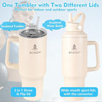 40 oz Tumbler with Handle and Straw or Convert to 40 oz Insulated Water Bottle Fits in Cup Holder. Stainless Steel Metal Water Flask with 2 Lids for Travel,Camping,Gym Sports Coffee Mug Thermal Cup
