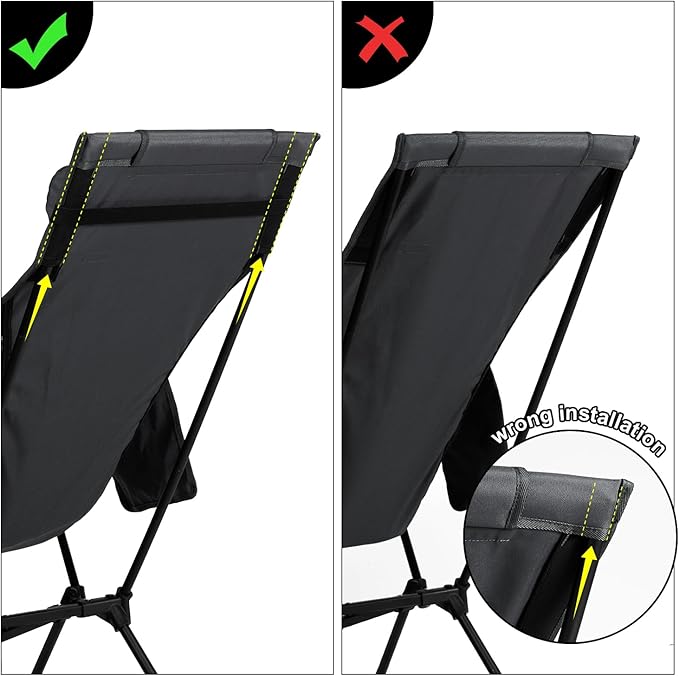 TOBTOS Portable High Back Camping Chair, Support Heavy Duty 440 lbs, Compact Folding Chair with Detachable Pillow for Camp, Hiking, Backpacking (Black)