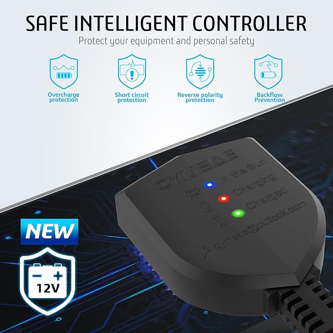 OYMSAE12V Solar Battery Charger ，10W Waterproof Solar Battery Maintainer,Portable Solar Panel Charger with Upgraded MPPT Controller for Car, Motorcycle, Boat, Marine, RV, Trailer, Tractor,Truck, etc