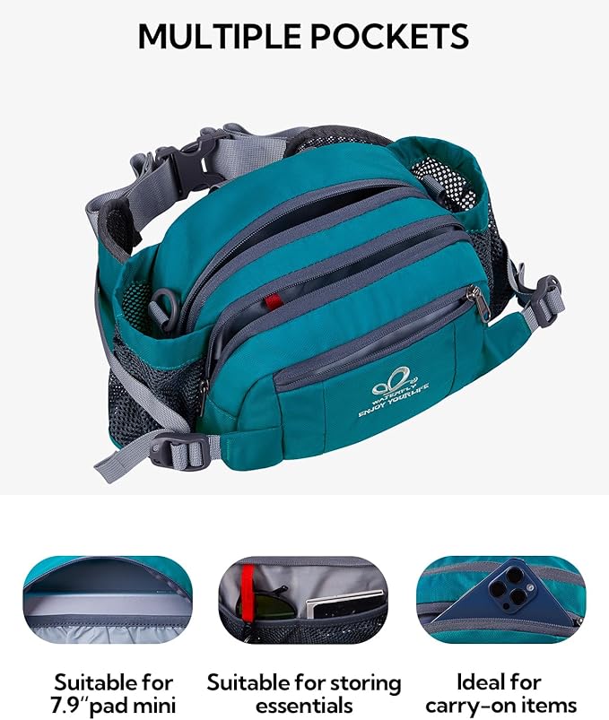 WATERFLY Fanny Pack Waist Bag: Fannie Pack 2 Water Bottle Holders Lumbar Belt Hiking Walking Running Jogging Camping Large Woman Man (Bottle Not Included)