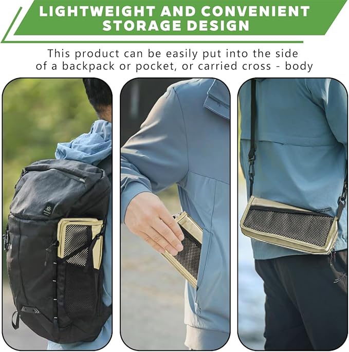 2-in-1 Collapsible Camping Stool & Sling Bag / 220LB Load Capacity Folding Portable Fishing Stool/Collapsible Stool for Camping, Hiking, Fishing, Gardening & Beach Outdoor Activities (Khaki, L)