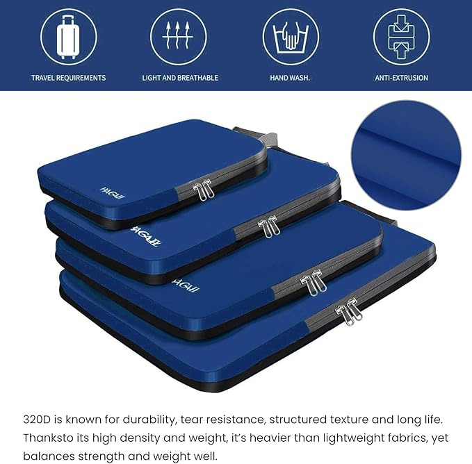 BAGAIL 4 Set/6 Set/8 Set Compression Packing Cubes Travel Accessories Expandable Packing Organizers (Cloth Pattern, 4-Navy)