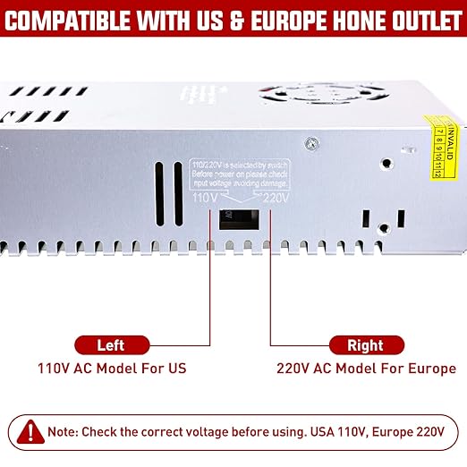 Nilight AC 110V/220V to DC 24V Voltage Converter 15A 360W Switching Power Supply Adapter Transformer Low Voltage Output LED Driver for LED Strip Light Radio CCTV Camera Security Video System