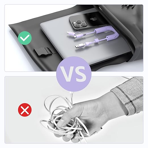 Coiled 4-in-1 USBA/Type C to USB-C/Lightning Cable Multi Combo for Apple Carplay& Android Auto,Purple 3A 60W Fast Charge & Data Sync Car Charger Cord for iPhone 15/14/13/12，Samsung Galaxy,Android-MFi