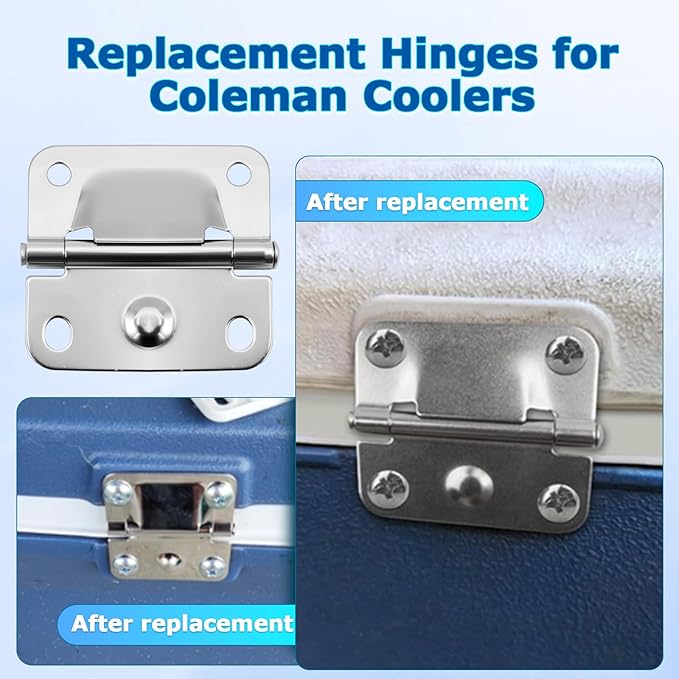 Cooler Stainless Steel Hinges for Coleman Camping Coolers 5235 6262 6270, Cooler Stainless Steel Hinges with Screws Set