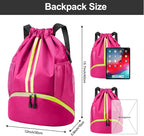 Hoedia Sports Drawstring Backpack - String Swim Gym Bag with Shoes Compartment and Wet Proof Pocket for Women and Men