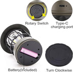 Rechargeable Portable LED Camping Lanterns, Vintage Style Tabletop Lantern, Stepless Dimming, Waterproof - Green, 2 Pack for Camping, Hanging Tent Light, and Power Outages