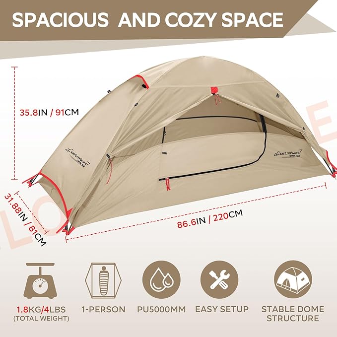 Clostnature Crux Lightweight Tent for Backpacking - 1/2/3/4 Person Ultralight Backpacking Tent, Waterproof Easy Setup Camping Tent, Hiking Tent for Outdoor, Hiking and Mountaineering