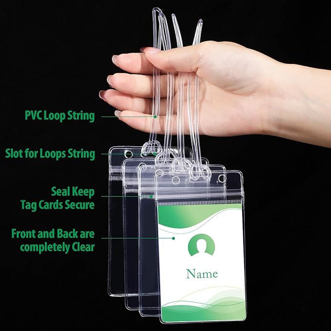 Zonon 100 Pack Clear Luggage Tags Bulk Bag Tag Badge Holder for Suitcases Waterproof Zip Identification ID Card Holder with Clear Loop Straps Business Travel and Office Supplies (7 Mil)