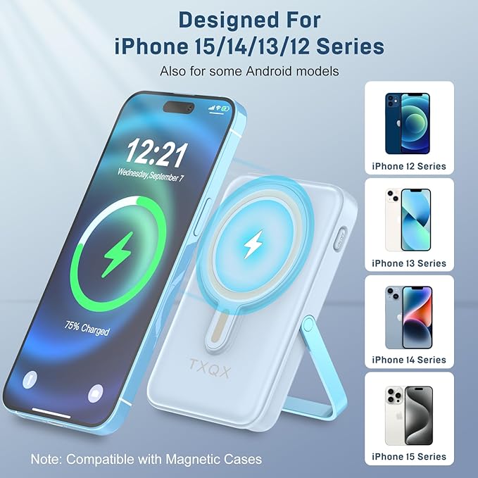 Wireless Portable Charger 10000mAh,Magnetic Power Bank with Built-in Cables LED Display,22.5W PD Fast Charging for Magsafe Battery Pack Compatible with iPhone16/15/14/13/12/Pro/Pro Max(Blue)