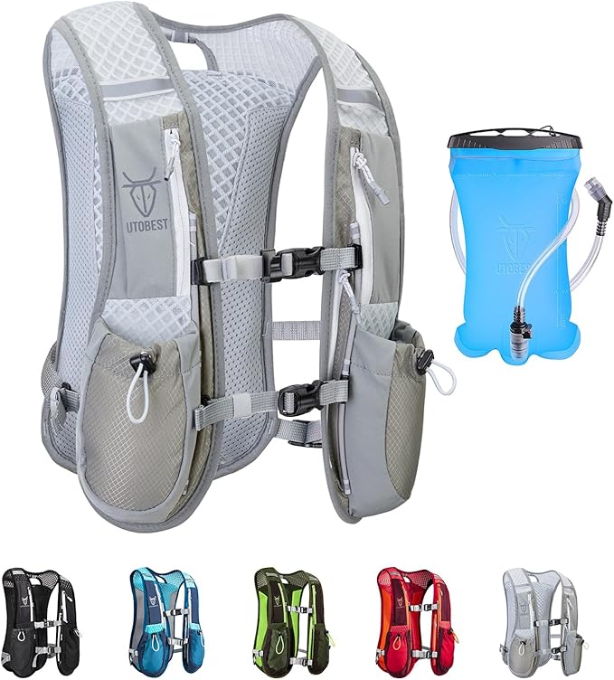 UTOBEST Running Vest, 5L Hydration Vest Lightweight, Breathable and Sweatproof Running Backpack, Adjustable Running Hydration Vest for Trail Running Marathon Race Jogging Cycling