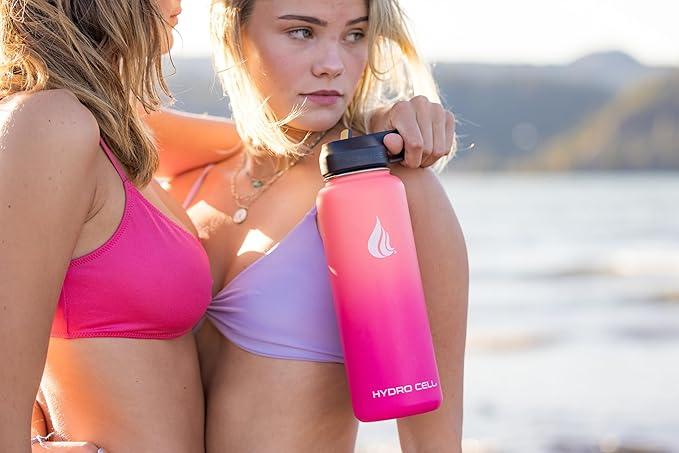 HYDRO CELL Stainless Steel Insulated Water Bottle with Straw - For Cold & Hot Drinks - Metal Vacuum Flask with Screw Cap and Modern Leakproof Sport Thermos for Adults (Coral/Punch 40oz)