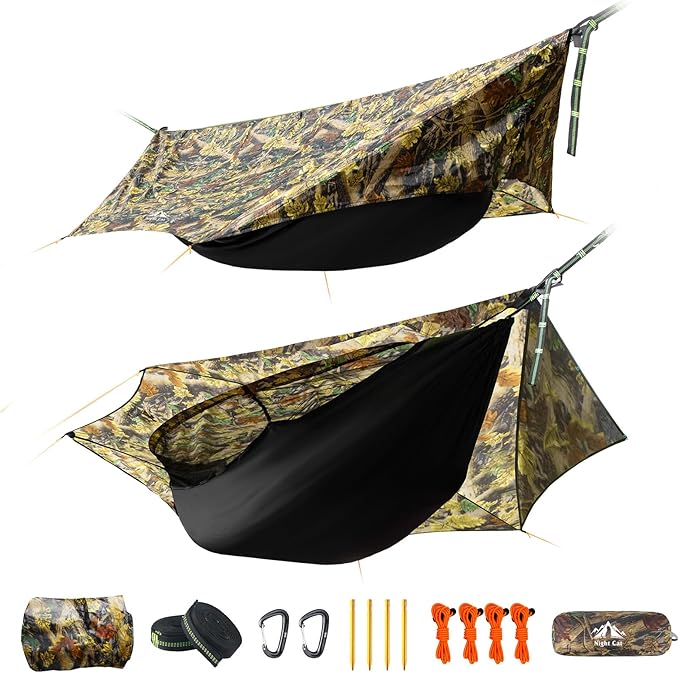 Night Cat Camping Hammock Tent: Lightweight Portable 4 in 1 Hammock with Rain Tarp and Mosquito Net for Hiking Jungle Outdoor