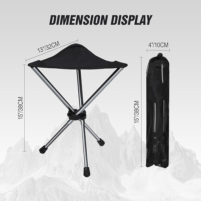 REDCAMP Ultralight Camping Stool with Retractable Legs, Portable 3 Legged Tripod Camping Stools for Adults Fishing Backpacking Hunting, Black