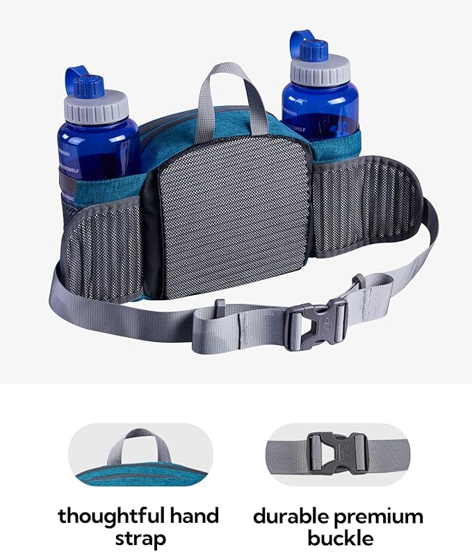 WATERFLY Fanny Pack Waist Bag: Fannie Pack 2 Water Bottle Holders Lumbar Belt Hiking Walking Running Jogging Camping Large Woman Man (Bottle Not Included)