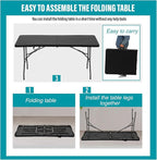 FDW Folding Table Half Portable Foldable Table for Parties Backyard Events (Black Ratten, 6 FT)