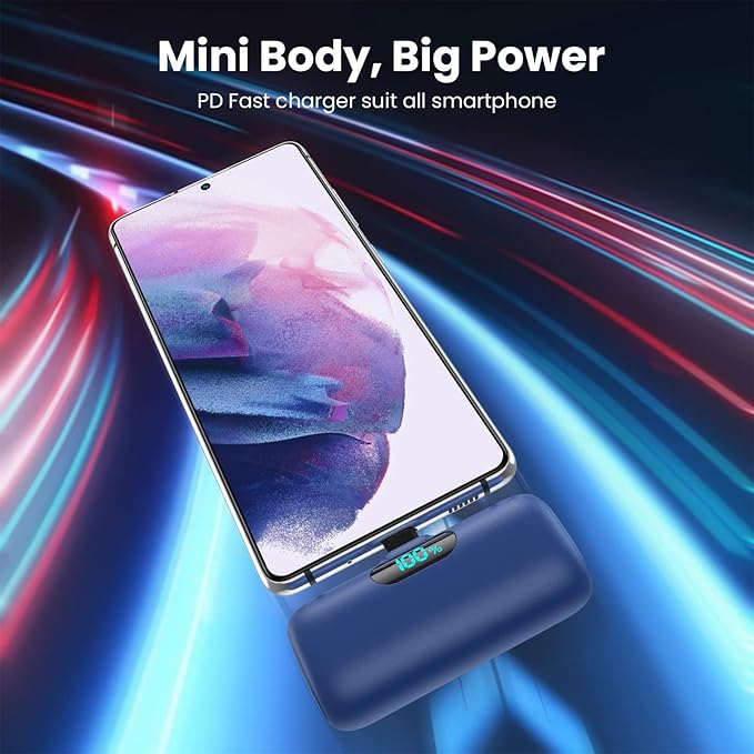 Mini Portable Charger 5000mAh Power Bank,15W PD USB C Cell Phone Portable Power, LCD Display Battery Pack Compatible With iPhone 15/15 Plus/15 Pro/15 Pro Max/Android/Samsung/Moto/LG (Type-C Only)