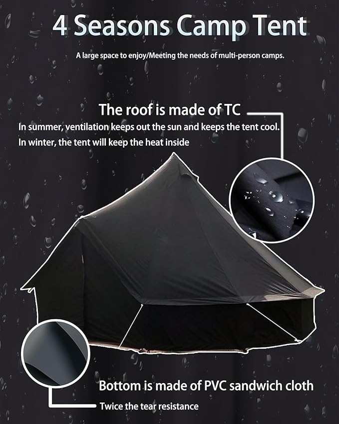 Cotton Canvas Tent Bell - Yurts Breathable and Windproof,Glamping for 6/8/10Person Family Camping