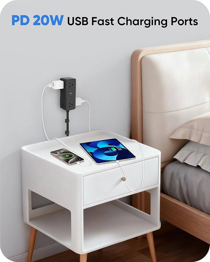 Electrical Outlet Extender Stick, Features 4 USB & 6 Outlets, 39in Flexible Extension Cord Access Hard-to-Reach Outlets, Wall Plug Power Socket Expander Nightstands Sofa Desk