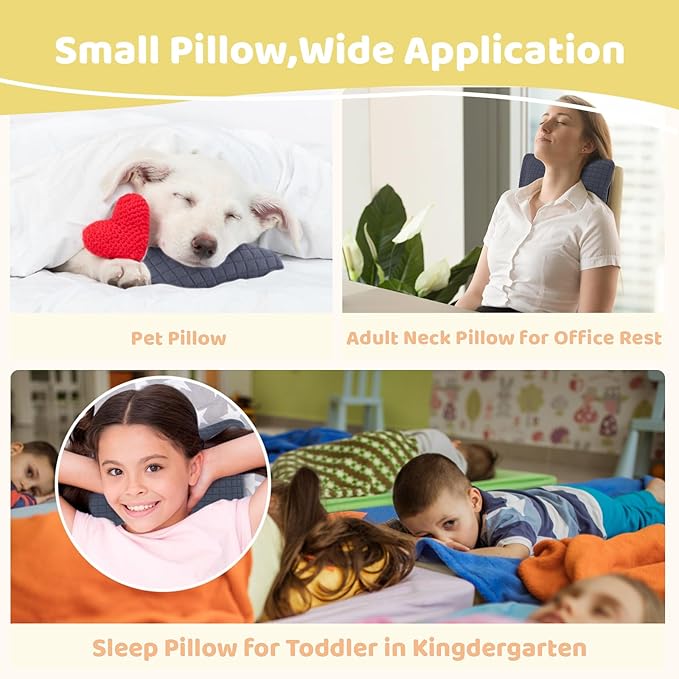 vocheer 11x7in Mini Travel Pillow, Small Pillows for Sleeping, Tiny Pillows for Neck, Wrist, Lumbar and Knee, Pets Pillow, Cotton, Cover Removable, Machine Washable (Navy Blue-2PC)