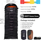-10°F 0°F 10°F 15°F Down Sleeping Bag for Adults,800/650 Fill Power,Ultralight Wearable 4 Season Cold Weather Rectangle Sleeping Bag for Camping Hiking,Can be Used as a Down Blanket or Cloak
