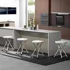 Goplus Folding Stool, 4 Pack 18 inch Foldable Camping Stool for Adults with 440 lb Capacity, Portable Plastic Fold up Stool, Collapsible Round Stool with Handle for Fishing Hiking Gardening BBQ, White