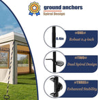 16In Tent Stakes with 6PCS Heavy Duty Adapter, Screw Ground Anchors, Tree Straightening Kit, Mobile Home Anchors (Black)