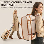 Fanwoli Rolling Vacuum Backpack Travel with One-Button Compression, Expandable Carry-On Suitcase Luggage, Approved TSA Lock & Water-Proof Laptop Compartment for Outdoor/Family/Business Trips