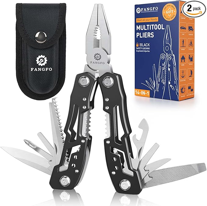 2 Pcs 14-In-1 multi tool pocket knife, Multi tool with Safety Locking- Stainless Steel,